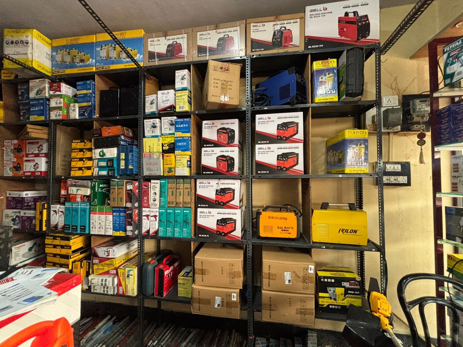 Shop shelves stocked with iBELL, Toshon, Rilon and Sai Arc welding machines